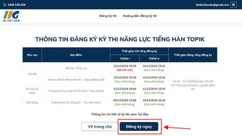 Chọn bài thi và khu vực dự thi 